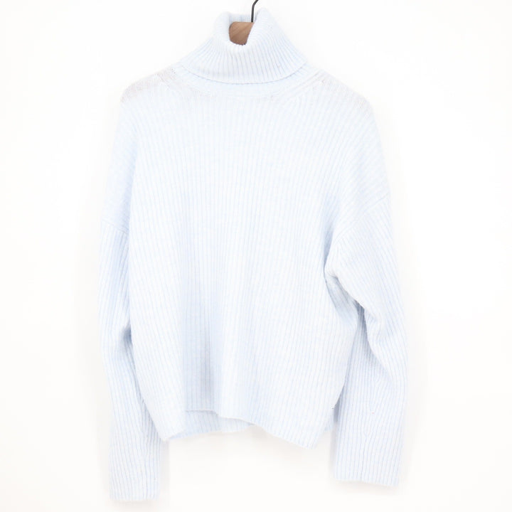HM Light Blue Ribbed Turtleneck Sweater Oversized Knit Pullover Medium