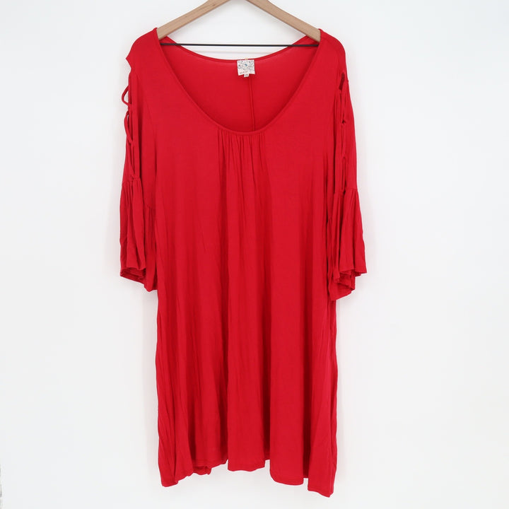 naif Tunic Dress Womens 2X Red Cold Shoulder Bell Sleeve Excellent