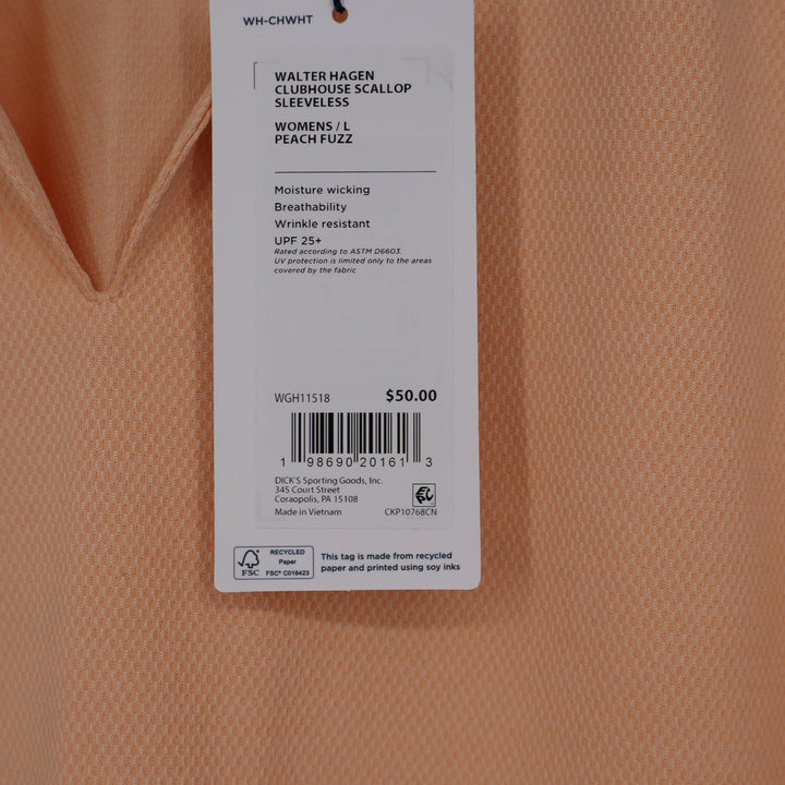 Walter Hagen Clubhouse Womens Sleeveless Golf Polo Peach Fuzz L NEW