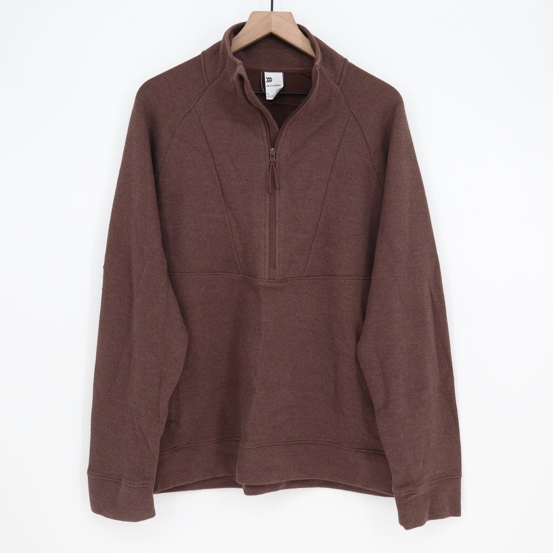 All in Motion Mens XL Quarter Zip Pullover Sweatshirt Brown Cotton Blend