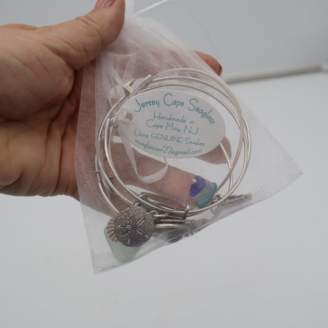 Alex and Ani Jersey Cape Seaglass Bracelet Lot 4pc Nautical Beach Charms Silver