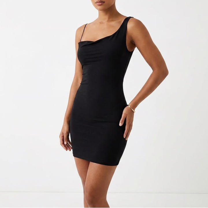 Naked Wardrobe Womens Black Ribbed One Shoulder Bodycon Mini Dress Size L