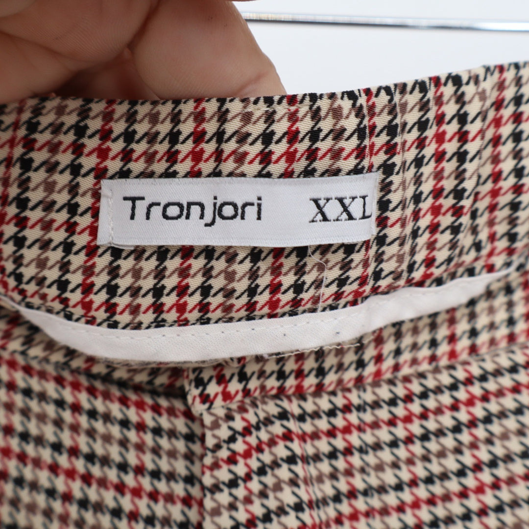 Tronjori XXL Wide Leg Houndstooth Pants Red Black Tan High Waist Pleated Trouser