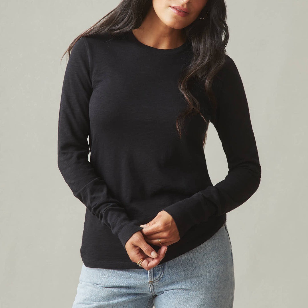 American Giant Premium Slub T-Shirt Womens M Black Cotton Crew Neck Long Sleeve