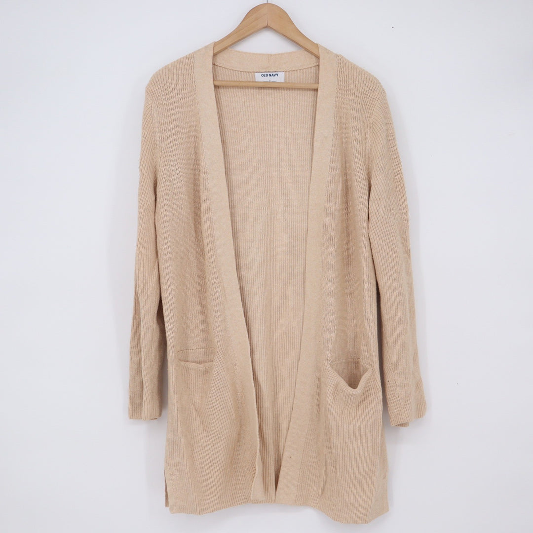 Old Navy Cardigan Women S Livaeco Beige Ribbed Knit Open Front Longline Exc