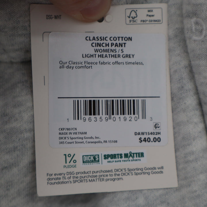 DSG Womens Classic Cotton Cinch Pant Light Heather Grey Fleece Joggers Small