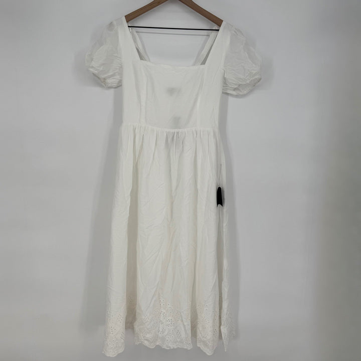 Lulus Stylish Merriment White Puff Sleeve Embroidered Midi Dress Size M