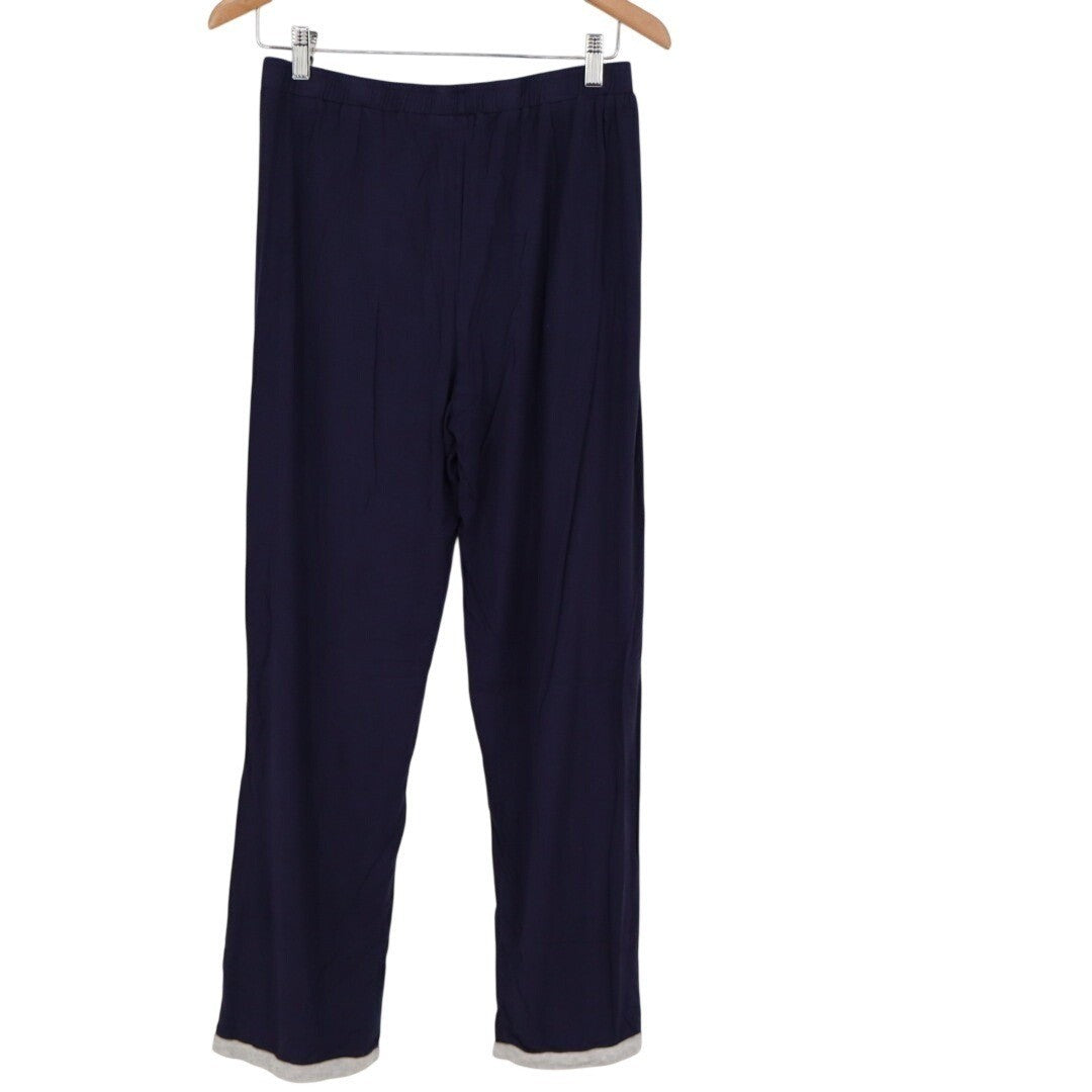 Trousers Womens Medium Navy Cotton Stretch Slash Pockets Elastic Waist Wide Leg