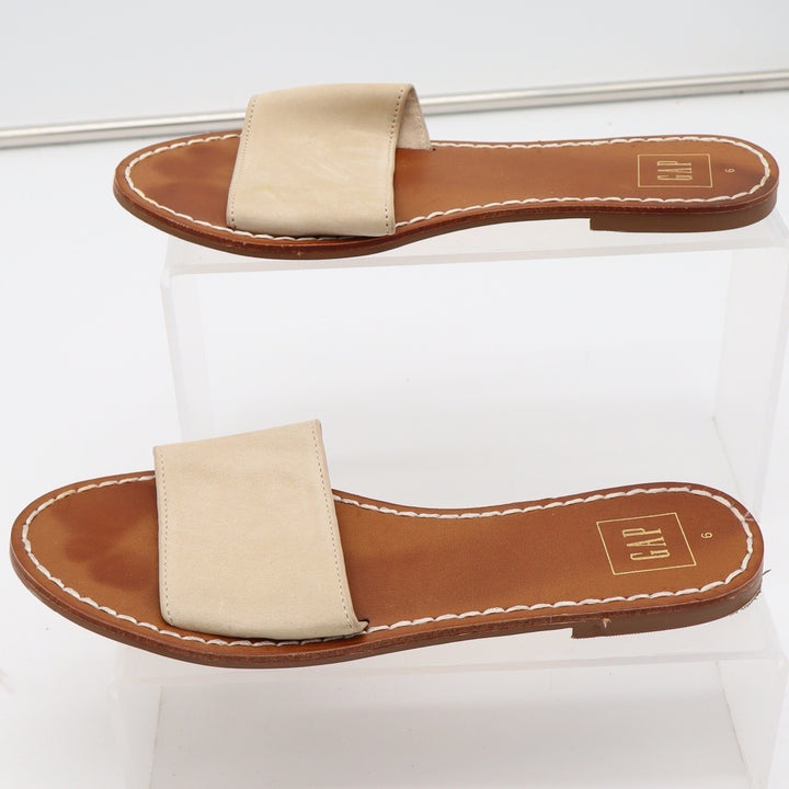 Gap Womens Flat Slide Sandals Iconic Khaki Brown Minimalist Slip On Size 6