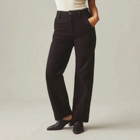American Giant Ankle Pants Womens 8 Black Cotton Stretch Wide Leg Streetwear