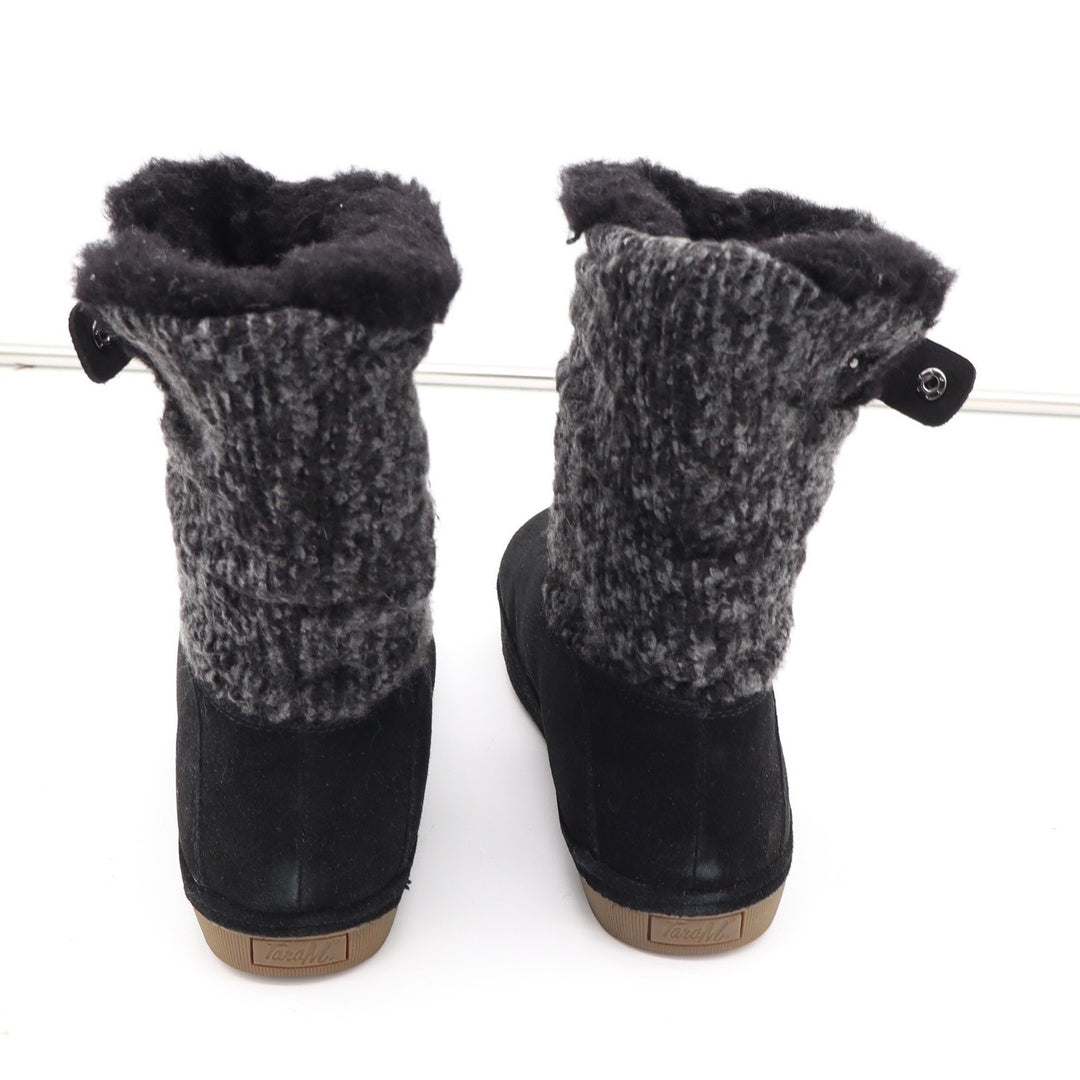 Tara M. Boots Womens 8 Chloe Black Suede Wool Knit Faux Fur Winter Excellent