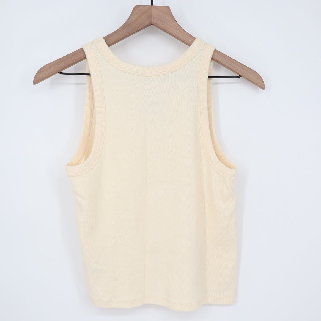 A New Days Cami Tank Top Womens XL Beige Knitted Ribbed Round Neck Yoga Running