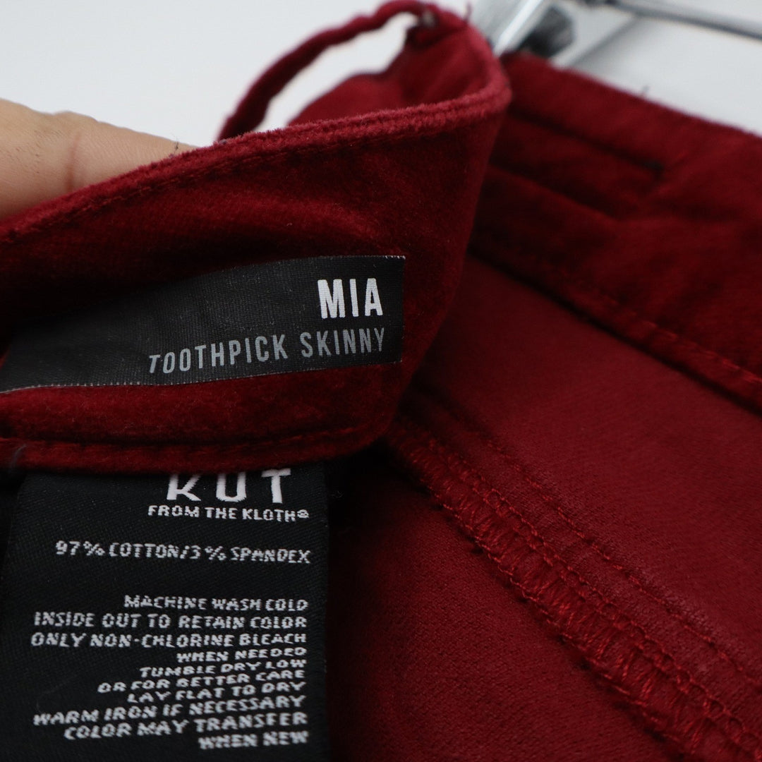 Kut from the Kloth Mia Toothpick Skinny Corduroy Pants Burgundy Red Size 6