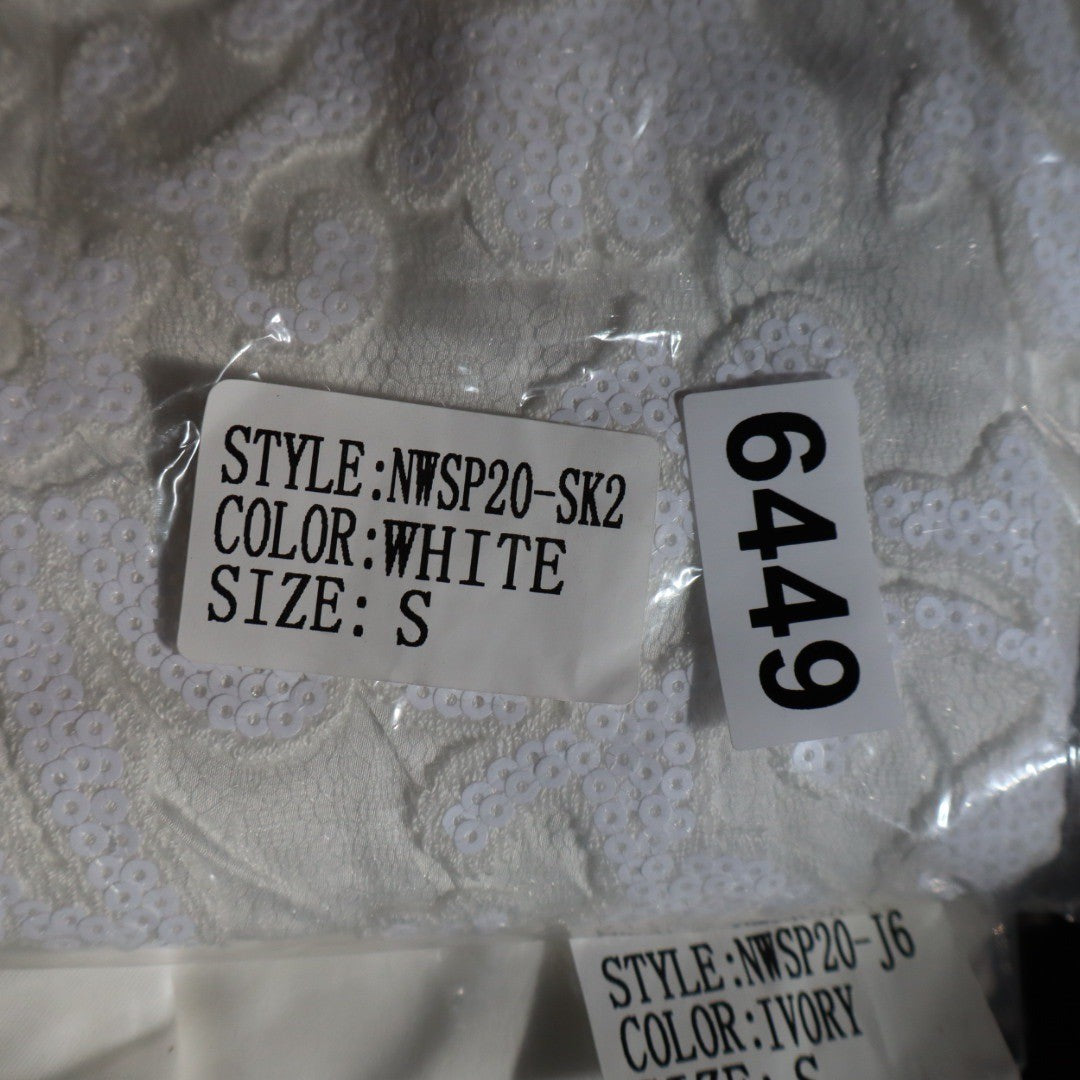 Naked Wardrobe White Sequin Floral Pleated Mini Skirt Small