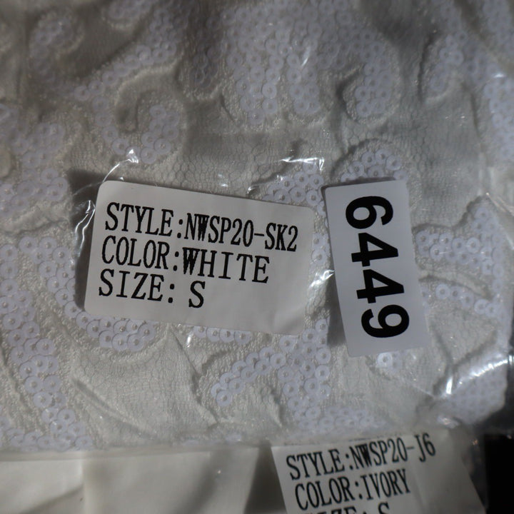 Naked Wardrobe White Sequin Floral Pleated Mini Skirt Small