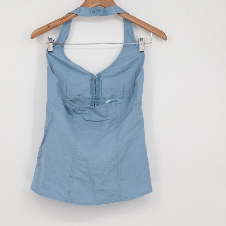 Urban Outfitters UO Sari Vest Women S Ashleigh Blue Linen Hook & Eye Halter Neck