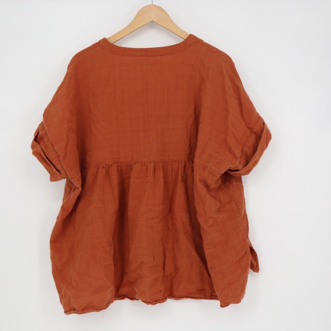 Madewell Rust Orange Linen Blend V Neck Tunic Shirt Top XL