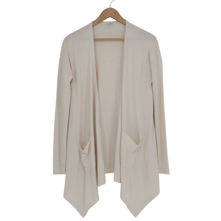 Mudd Cardigan Sweater Womens XS Beige Stretch Knit Ribbed Open Front Long Sleeve