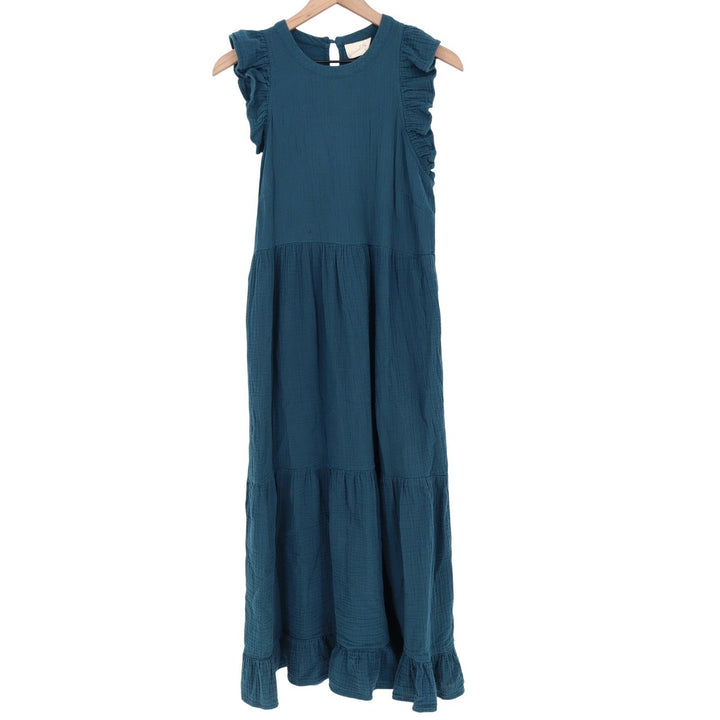Universal Thread Teal Cotton Gauze Tiered Ruffle Maxi Dress Medium