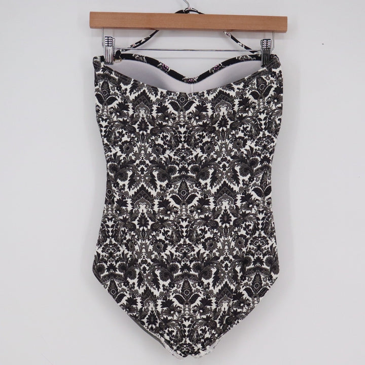 Tommy Bahama Women's Black White Damask Floral Halter One Piece Swimsuit 8