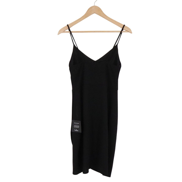 Lulus Black V-Neck Spaghetti Strap Bodycon Mini Wrap Dress Womens Size M NEW