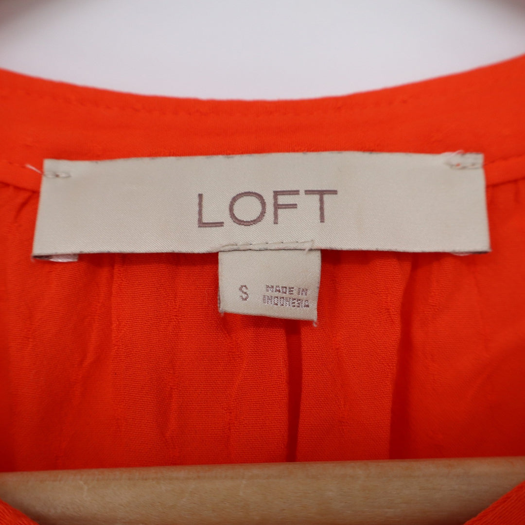 LOFT Orange Sleeveless Clip Dot Rayon Blouse Split Neck Top Small