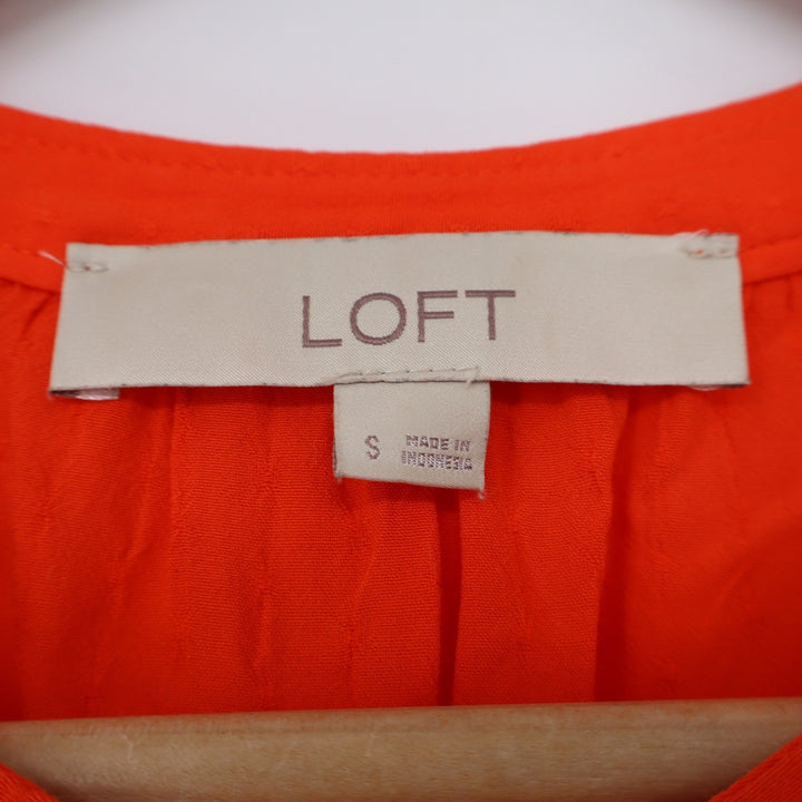 LOFT Orange Sleeveless Clip Dot Rayon Blouse Split Neck Top Small
