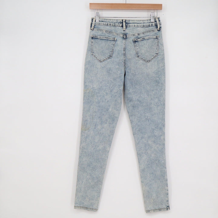 SO Womens High Rise Skinny Jeans Light Acid Wash Embroidered Button Fly Size S