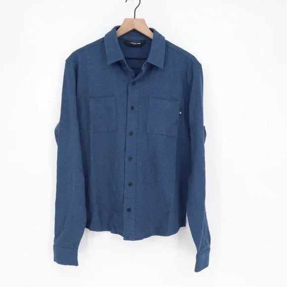 American Giant Premium Slub Shirt Mens Large Dark Denim Blue Texture Button Up