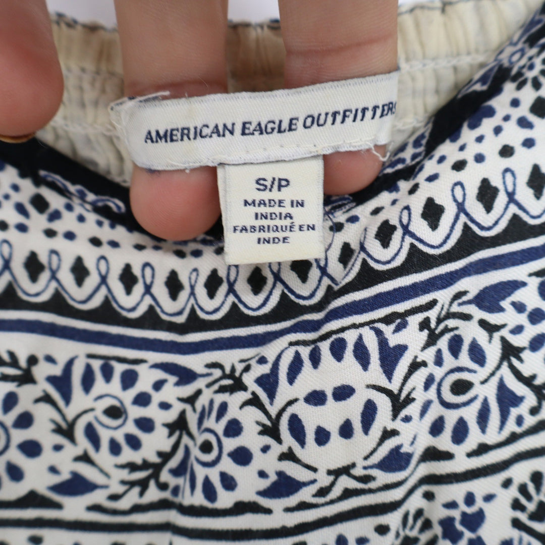 American Eagle Outfitters Black White Floral Boho Maxi Dress Small S/P