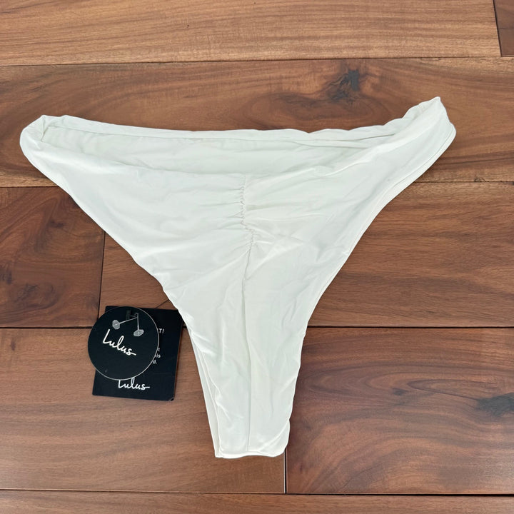 Lulus White Ruched High Cut Bikini Bottoms Size M