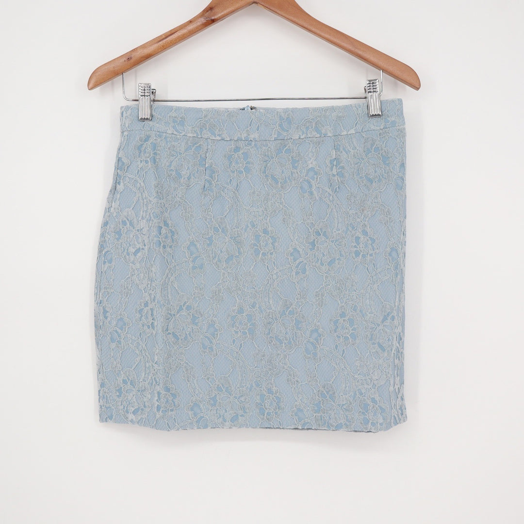 Naked Wardrobe Light Blue Floral Lace Mini Skirt Size Medium