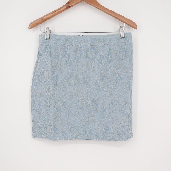 Naked Wardrobe Light Blue Floral Lace Mini Skirt Size Medium
