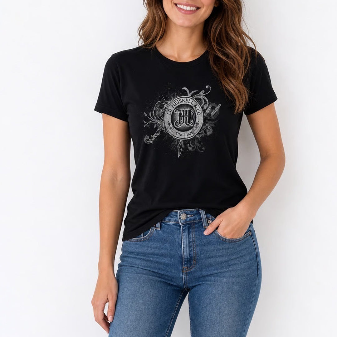 Bella Womens Black J.D. Heiskell & Co Graphic Tee Short Sleeve Slim Fit Small