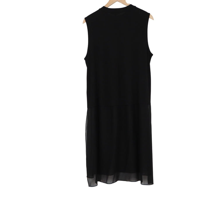 Eileen Fisher Black 100% Silk Sleeveless Layered Sheer Hem Midi Dress Large