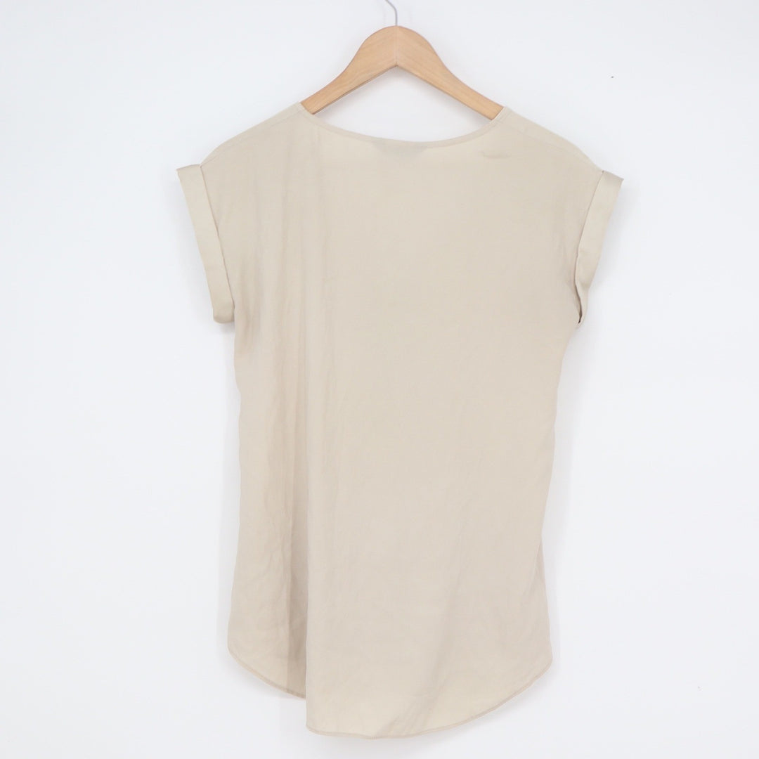 Express Womens XS Beige V-Neck Half Zip Rolled Cap Sleeve Blouse Top