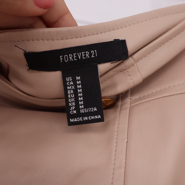 Forever 21 Skirt Womens M Pencil Beige Faux Leather Gold Button Good