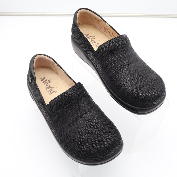 Alegria Keli Black Embossed Leather Nursing Work Clogs Shoes KEL-752 Size 38