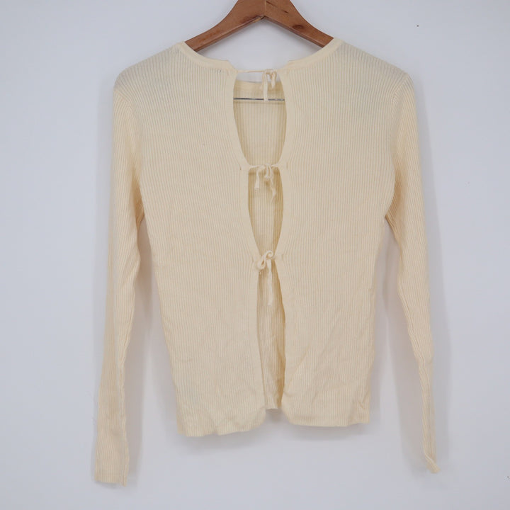 Threadbare Top Womens 8 Open Back Ribbed Knit Cream Long Sleeve Excellent