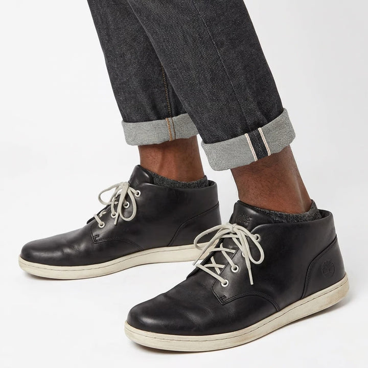 Timberland Sneakers Mens 10W Black Leather Chukka Mid Top Good