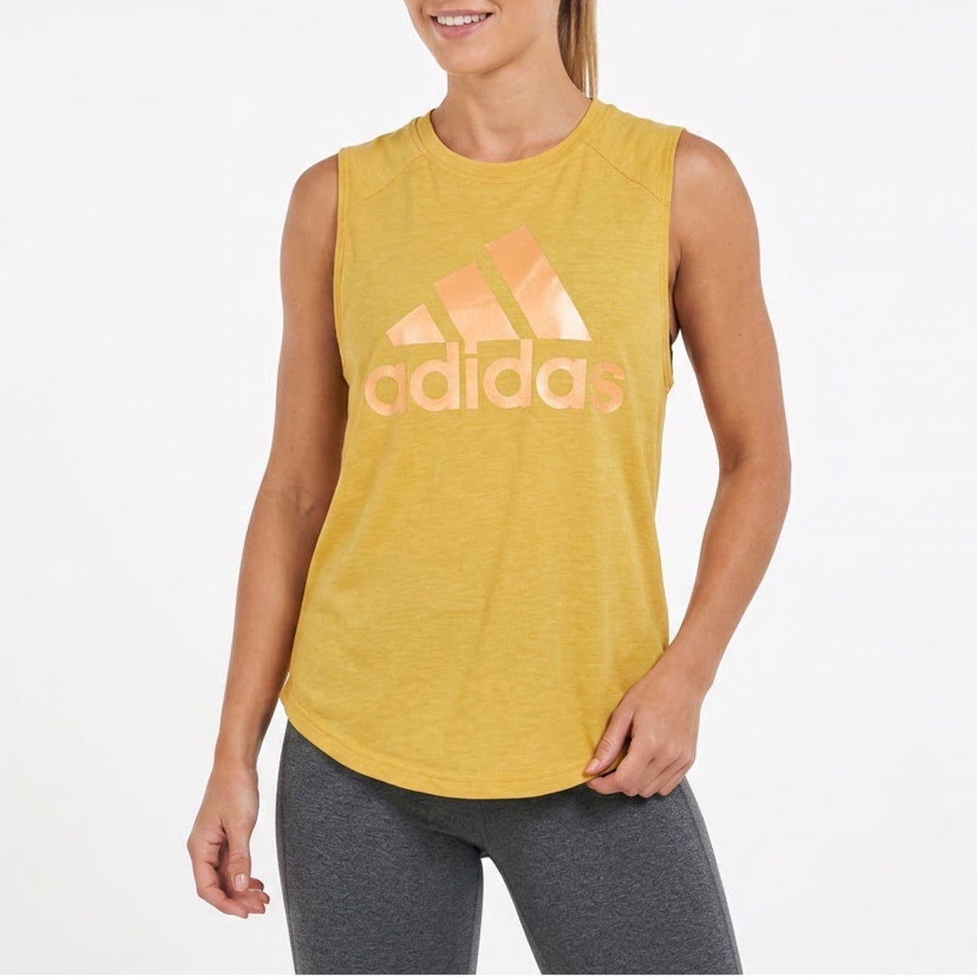 Adidas ID Winners Muscle T-Shirt Womens L(16-18) Yellow Crew Neck Sleeveless
