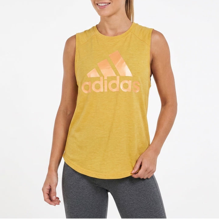 Adidas ID Winners Muscle T-Shirt Womens L(16-18) Yellow Crew Neck Sleeveless