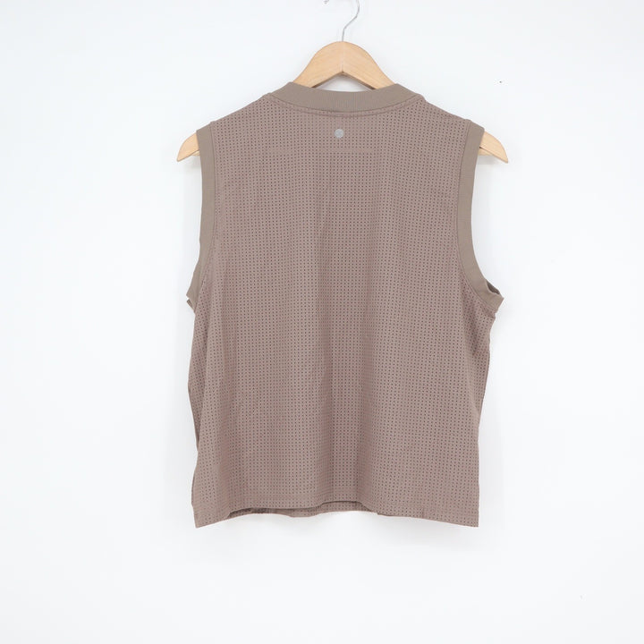 Calia Womens Mauve Brown Perforated Mesh Mock Neck Sleeveless Training Tank L