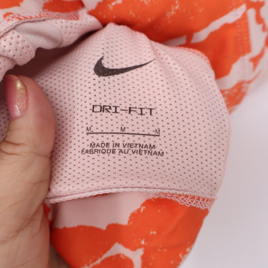 Nike Sports Bra Women Medium Dri-FIT Strappy Racerback Orange Pink Print Exc