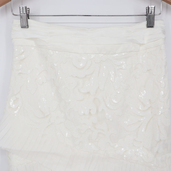 Naked Wardrobe The Statement White Sequin Floral Lace Pleated Mini Skirt M