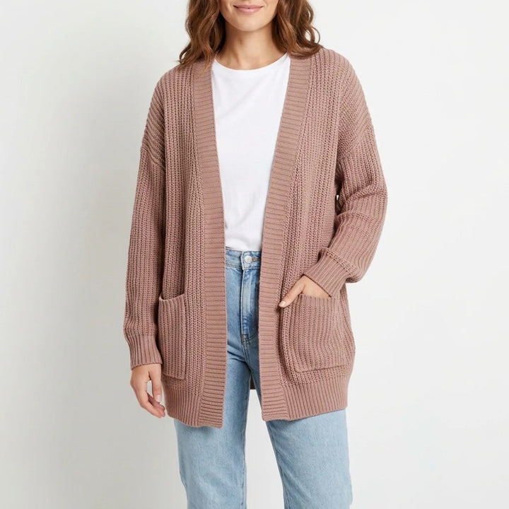 Shein Cardigan Sweatshirt Womens Medium Brown Waffle Knit Open Front Pockets