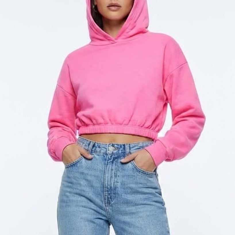 Naked Wardrobe Pink Cropped Hoodie Sweatshirt XS