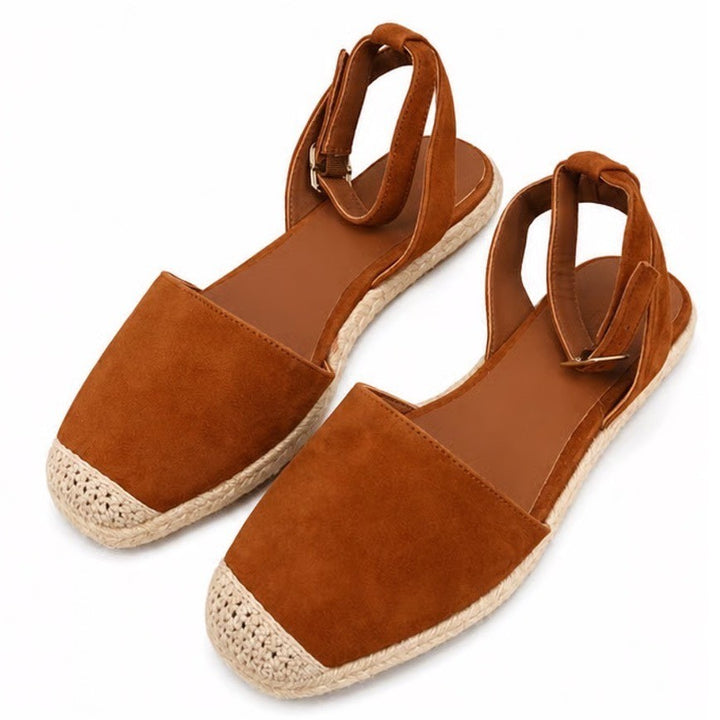 Banana Republic Womens Cognac Suede Espadrille Ankle Strap Flat Sandals 7.5
