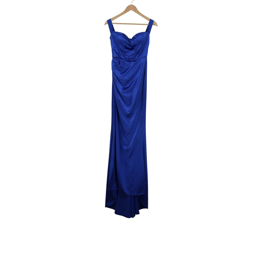 Royal Blue Satin Sweetheart Neckline Evening Gown Formal Dress Floor Length Slit