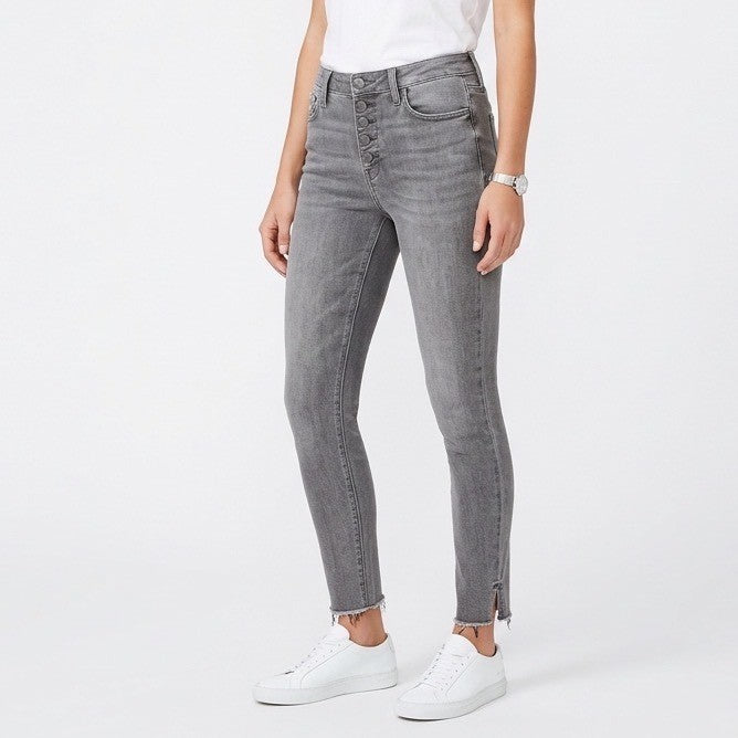 Flying Monkey Jeans Women's 28 Gray Denim Cotton Stretch Raw Hem Ankle Slit